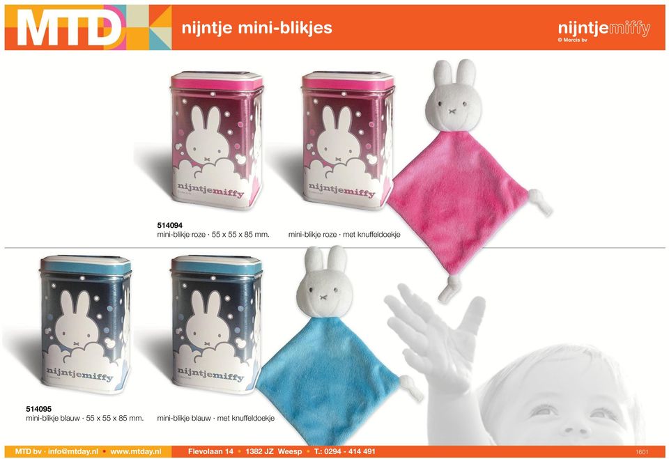 mini-blikje roze met knuffeldoekje 514095