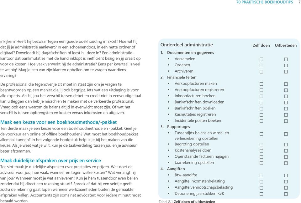 Hoe vaak verwerkt hij de administratie? Eens per kwartaal is veel te weinig! Mag je een van zijn klanten opbellen om te vragen naar diens ervaring?