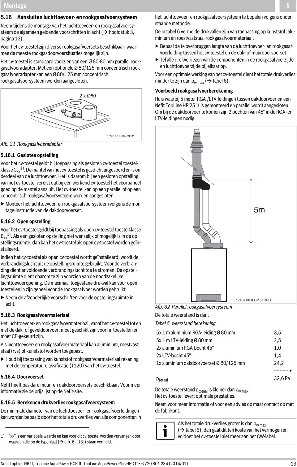 Het cv-toestel is standaard voorzien van een Ø 80-80 mm parallel rookgasafvoeradapter.