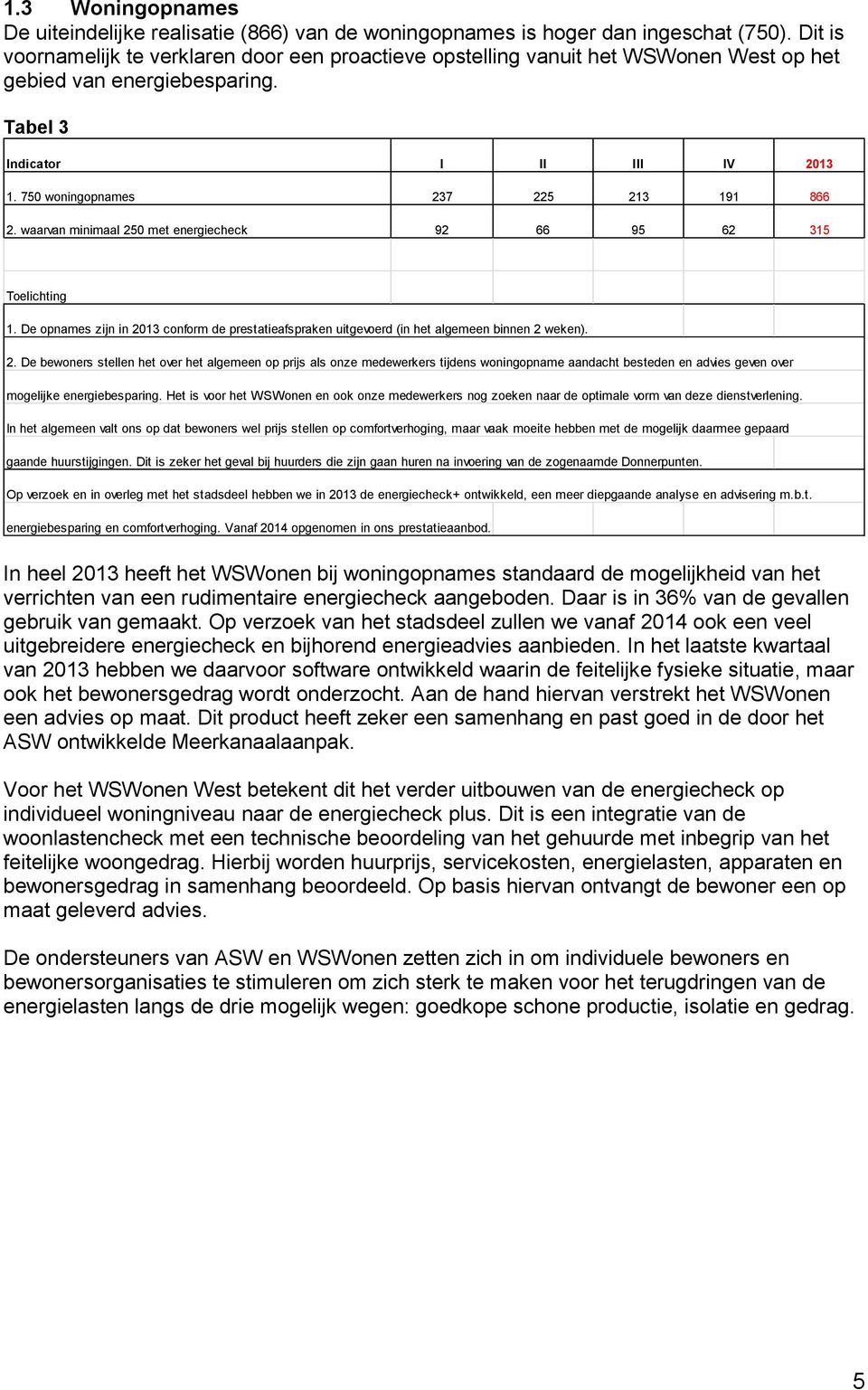 750 woningopnames 237 225 213 191 866 2. waarvan minimaal 250 met energiecheck 92 66 95 62 315 Toelichting 1.