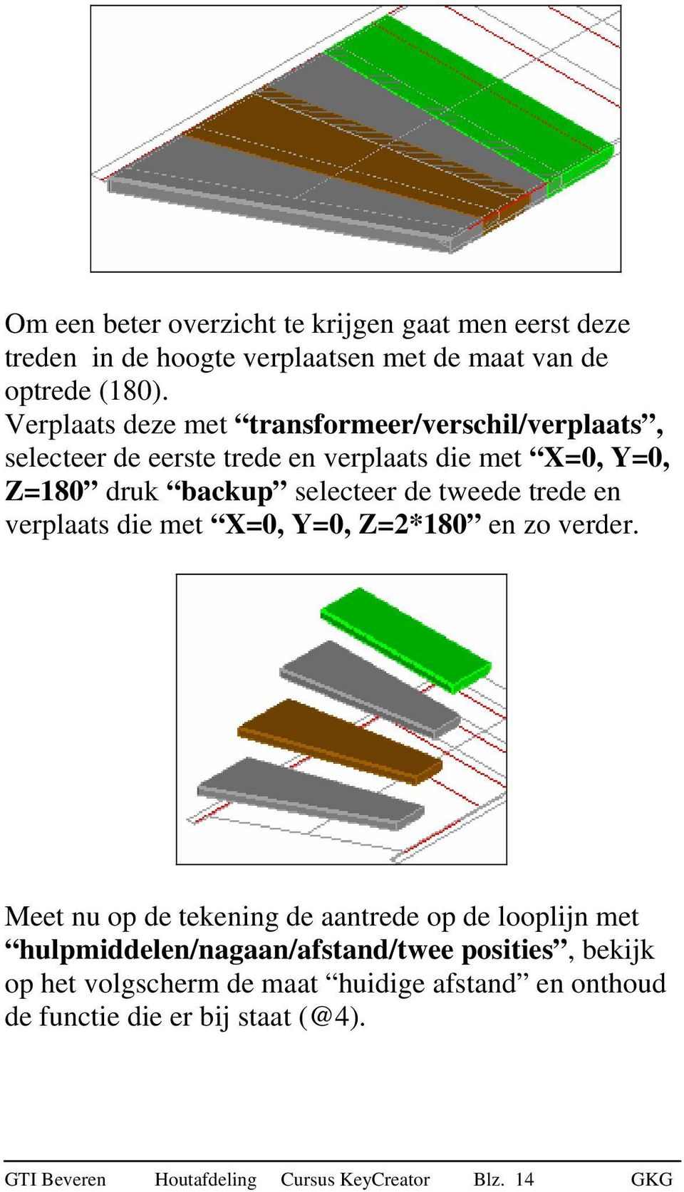 tweede trede en verplaats die met X=0, Y=0, Z=2*180 en zo verder.