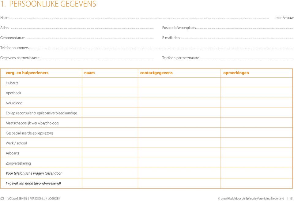 .. zorg- en hulpverleners naam contactgegevens opmerkingen Huisarts Apotheek Neuroloog Epilepsieconsulent/ epilepsieverpleegkundige