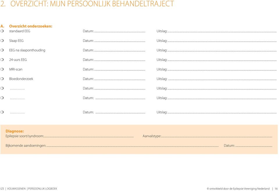 .. Uitslag:... Datum:... Uitslag:... Datum:... Uitslag:... Datum:... Uitslag:... Diagnose: Epilepsie soort/syndroom:... Aanvalstype:.