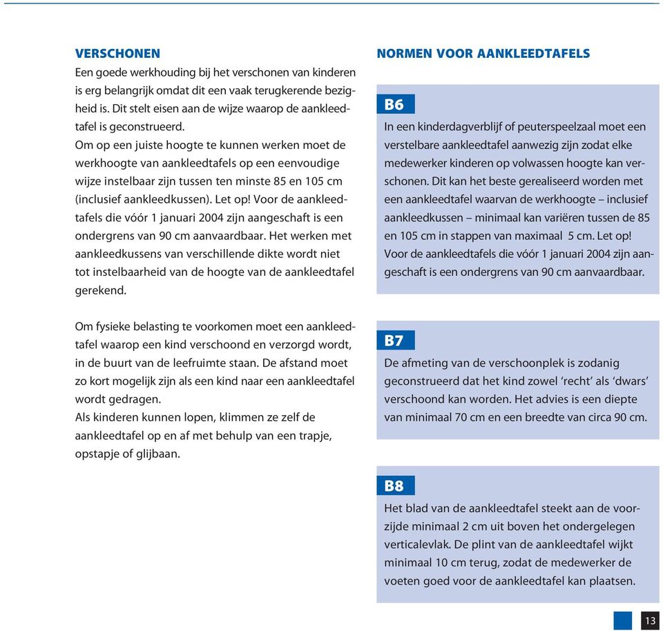 Voor de aankleedtafels die vóór 1 januari 2004 zijn aangeschaft is een ondergrens van 90 cm aanvaardbaar.