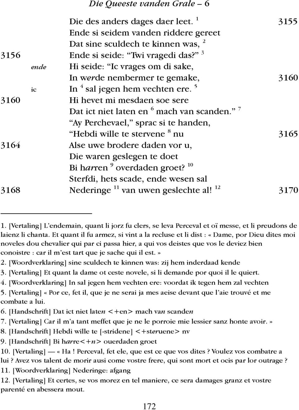 7 Ay Perchevael, sprac si te handen, Hebdi wille te stervene 8 nu 3165 3164 Alse uwe brodere daden vor u, Die waren geslegen te doet Bi harren 9 overdaden groet?