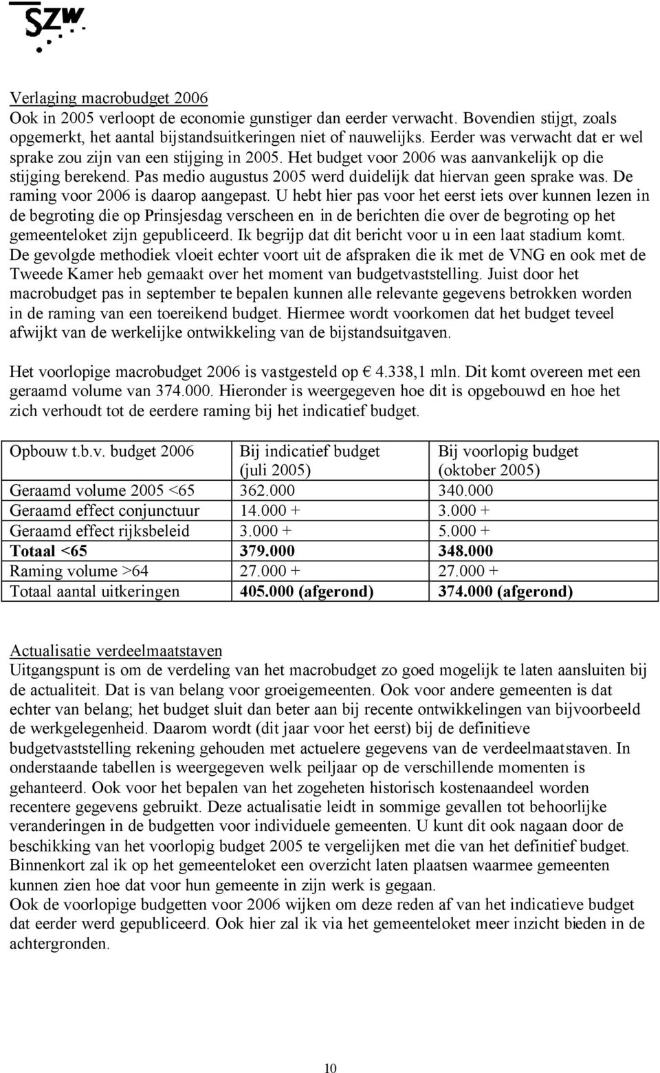 Pas medio augustus 2005 werd duidelijk dat hiervan geen sprake was. De raming voor 2006 is daarop aangepast.