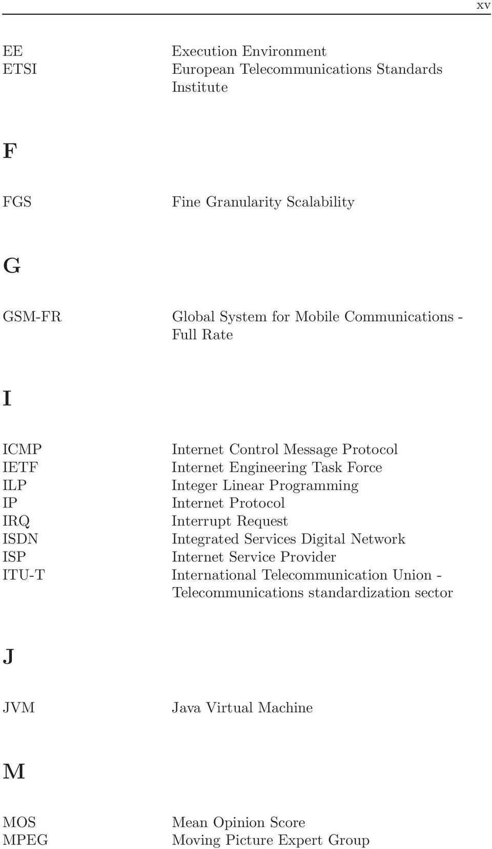 IP Internet Protocol IRQ Interrupt Request ISDN Integrated Services Digital Network ISP Internet Service Provider ITU-T International