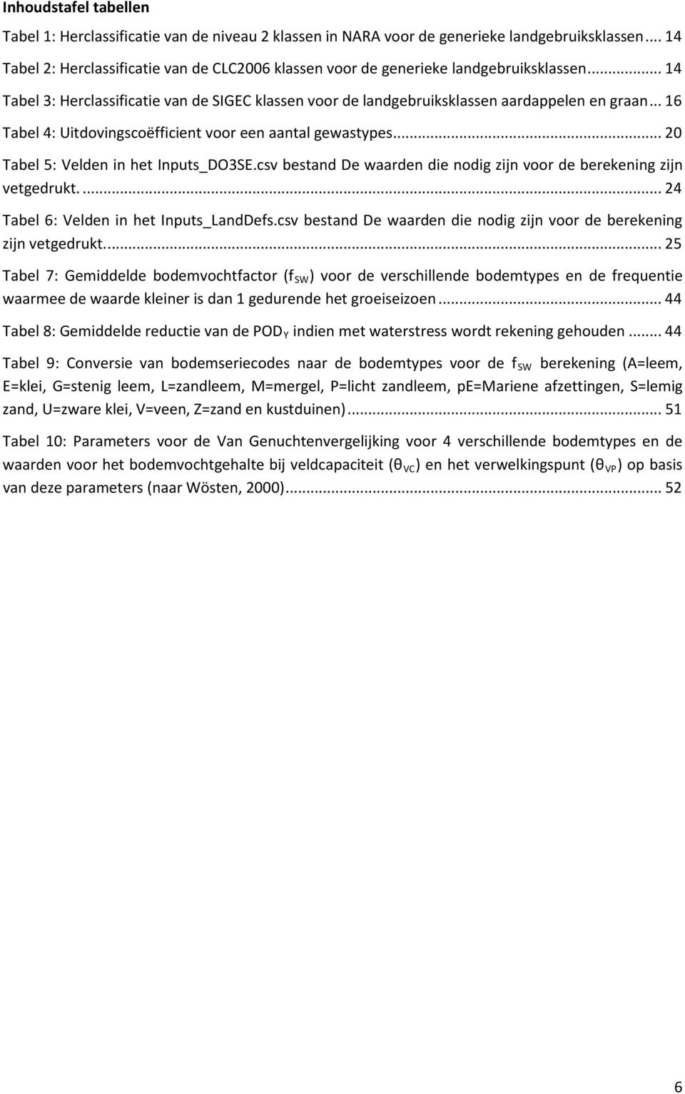 .. 16 Tabel 4: Uitdovingscoëfficient voor een aantal gewastypes... 20 Tabel 5: Velden in het Inputs_DO3SE.csv bestand De waarden die nodig zijn voor de berekening zijn vetgedrukt.