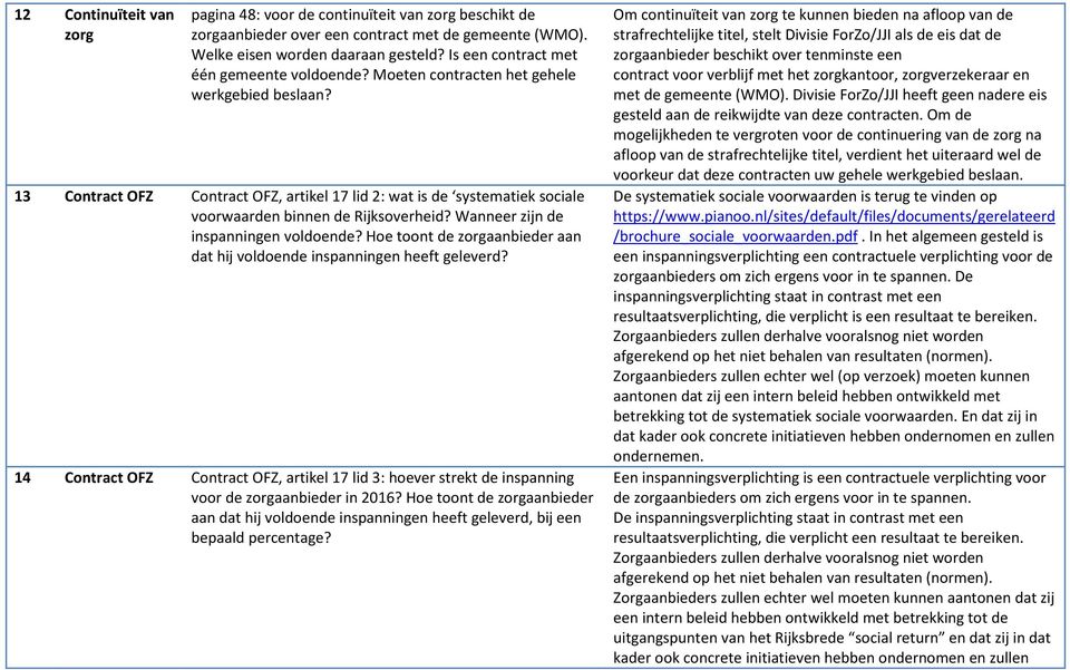 13 Contract OFZ Contract OFZ, artikel 17 lid 2: wat is de systematiek sociale voorwaarden binnen de Rijksoverheid? Wanneer zijn de inspanningen voldoende?