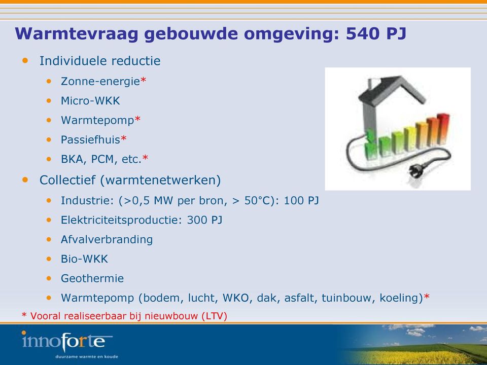 * Collectief (warmtenetwerken) Industrie: (>0,5 MW per bron, > 50 C): 100 PJ