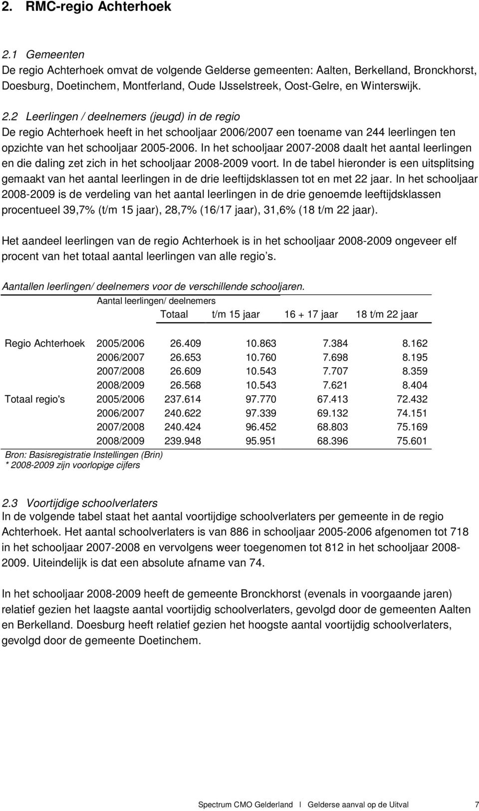 2 Leerlingen / deelnemers (jeugd) in de regio De regio Achterhoek heeft in het schooljaar 2006/2007 een toename van 244 leerlingen ten opzichte van het schooljaar 2005-2006.