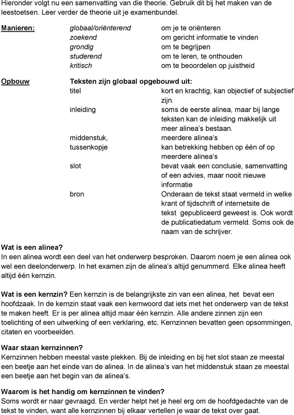 Teksten zijn globaal opgebouwd uit: titel kort en krachtig, kan objectief of subjectief zijn.