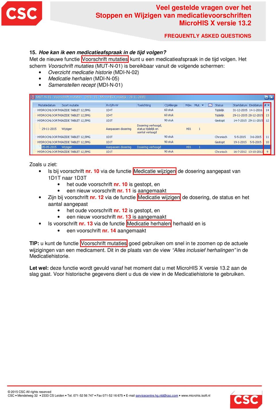 ziet: Is bij voorschrift nr. 10 via de functie Medicatie wijzigen de dosering aangepast van 1D1T naar 1D3T het oude voorschrift nr. 10 is gestopt, en een nieuw voorschrift nr.