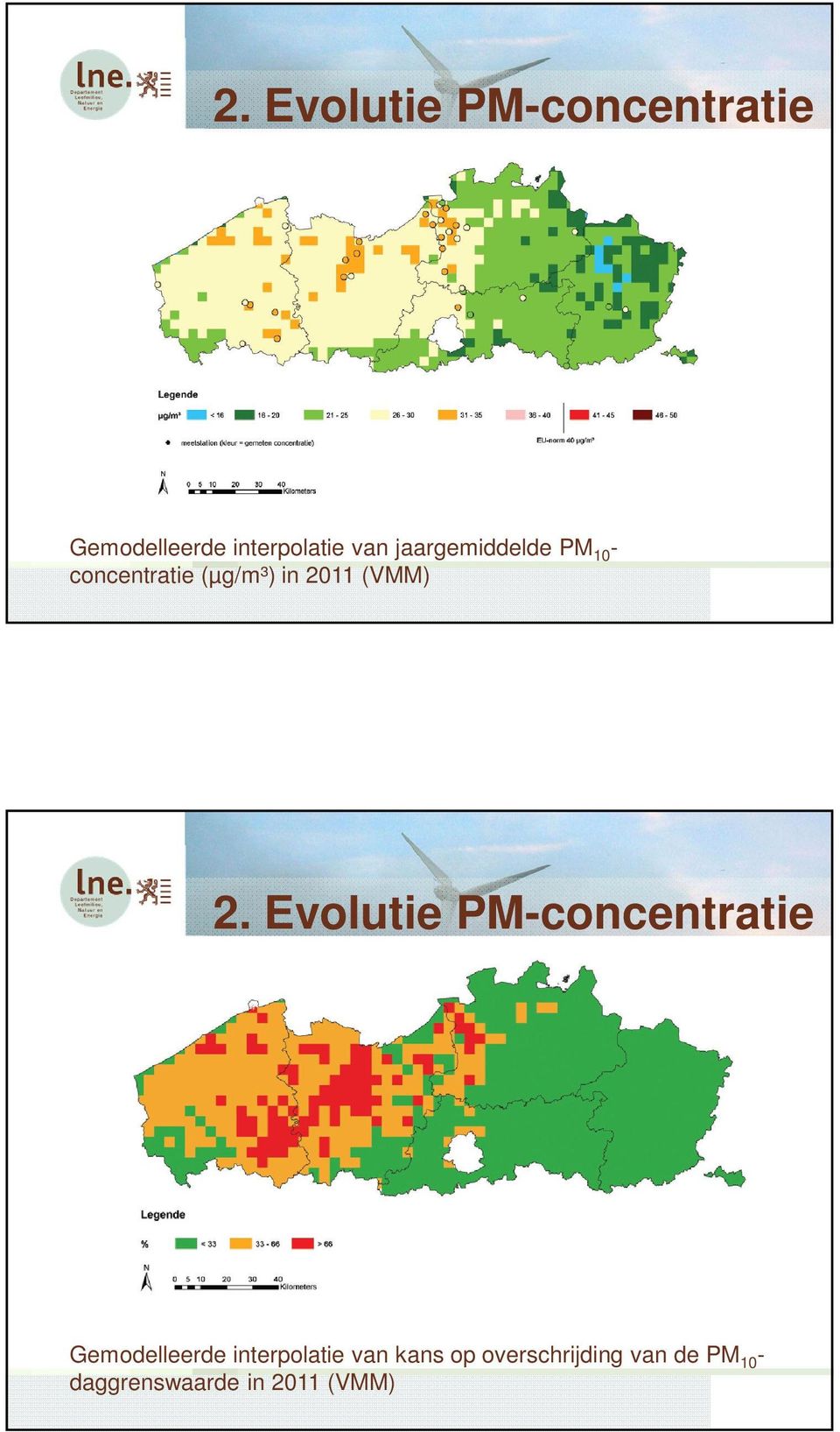 kans op overschrijding van de PM 10 - daggrenswaarde in 2011