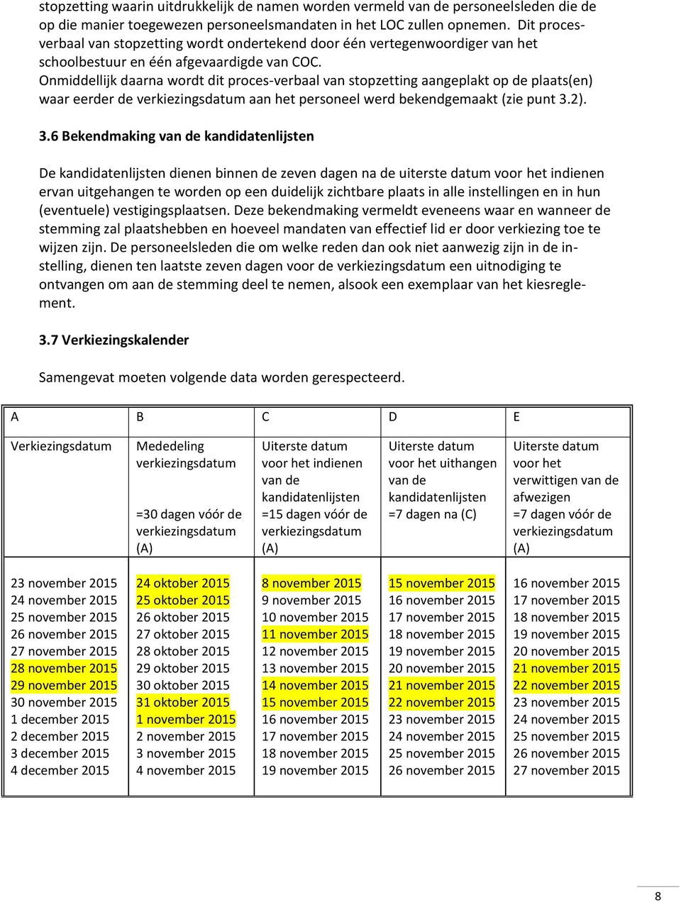 Onmiddellijk daarna wordt dit proces-verbaal van stopzetting aangeplakt op de plaats(en) waar eerder de verkiezingsdatum aan het personeel werd bekendgemaakt (zie punt 3.