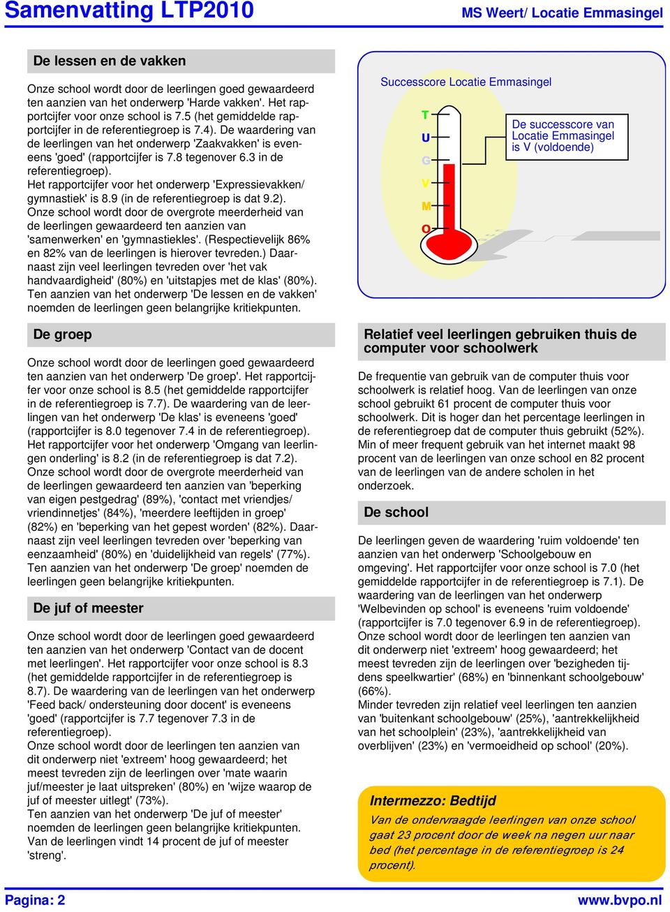 3 in de referentiegroep). Het rapportcijfer voor het onderwerp 'Expressievakken/ gymnastiek' is 8.9 (in de referentiegroep is dat 9.2).