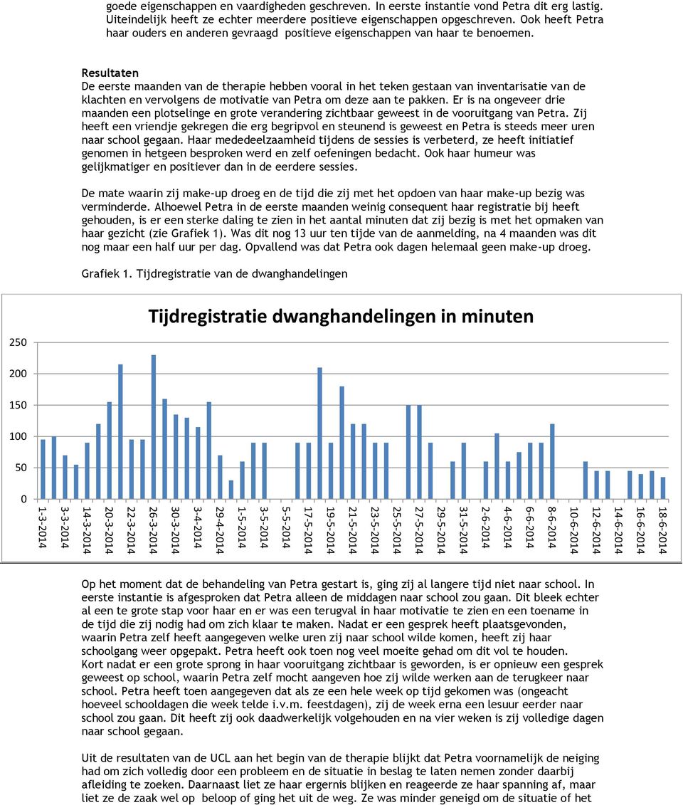 Resultaten De eerste maanden van de therapie hebben vooral in het teken gestaan van inventarisatie van de klachten en vervolgens de motivatie van Petra om deze aan te pakken.