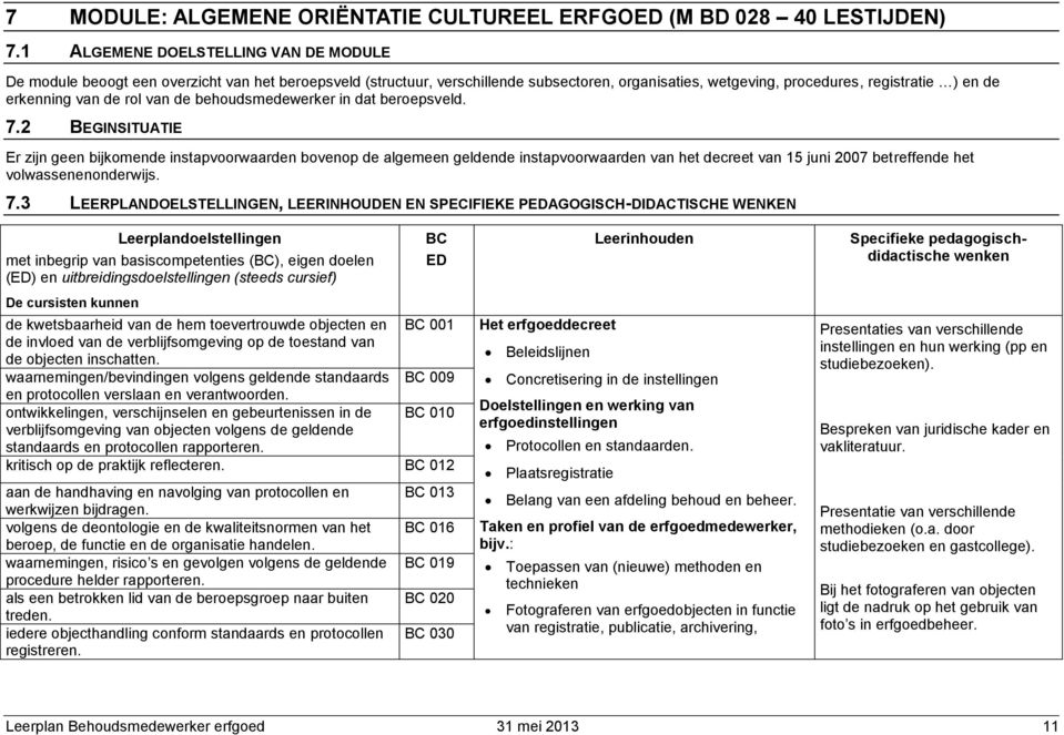 de rol van de behoudsmedewerker in dat beroepsveld. 7.