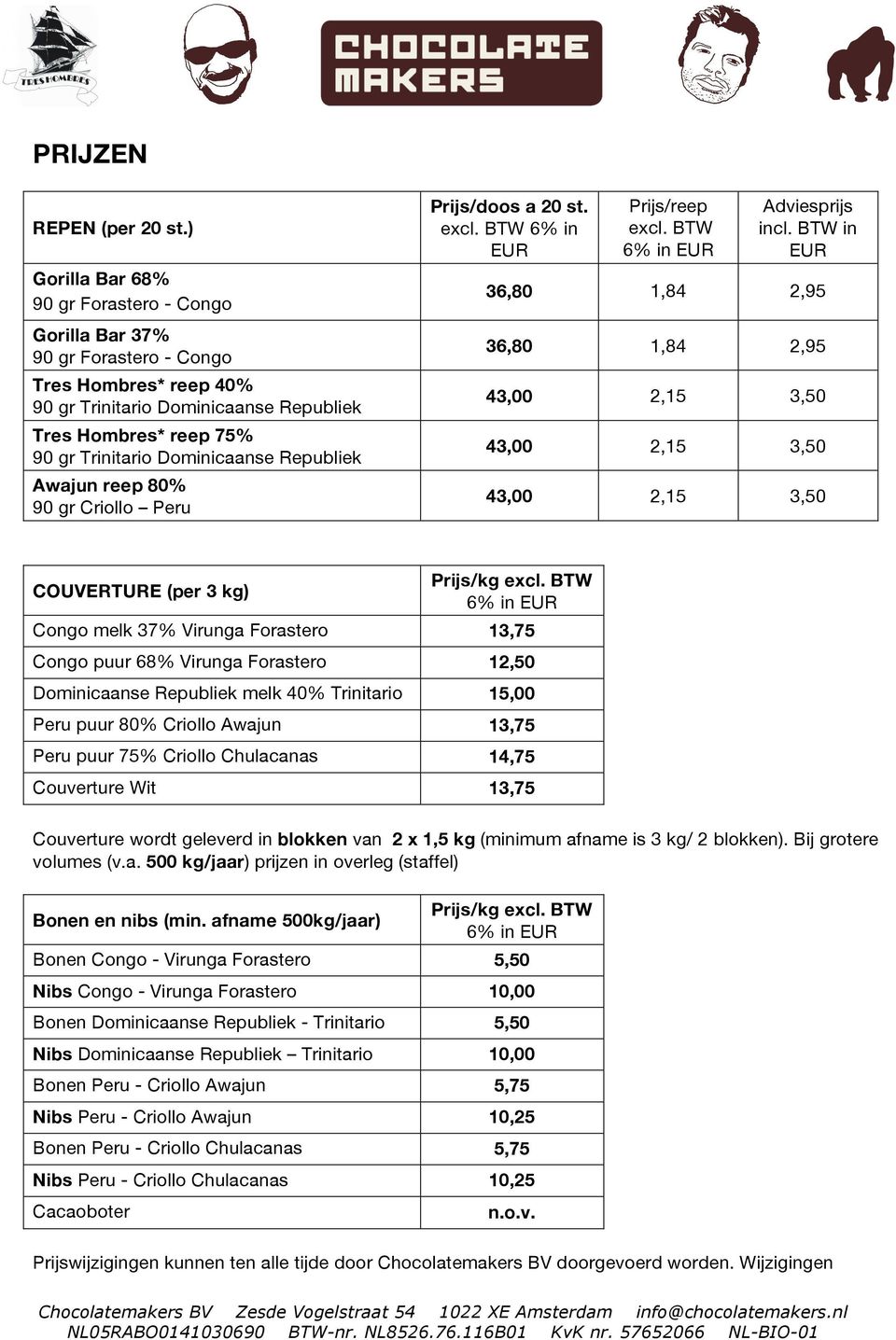 Republiek Awajun reep 80% 90 gr Criollo Peru Prijs/doos a 20 st. excl. BTW 6% in EUR Prijs/reep excl. BTW Adviesprijs incl.