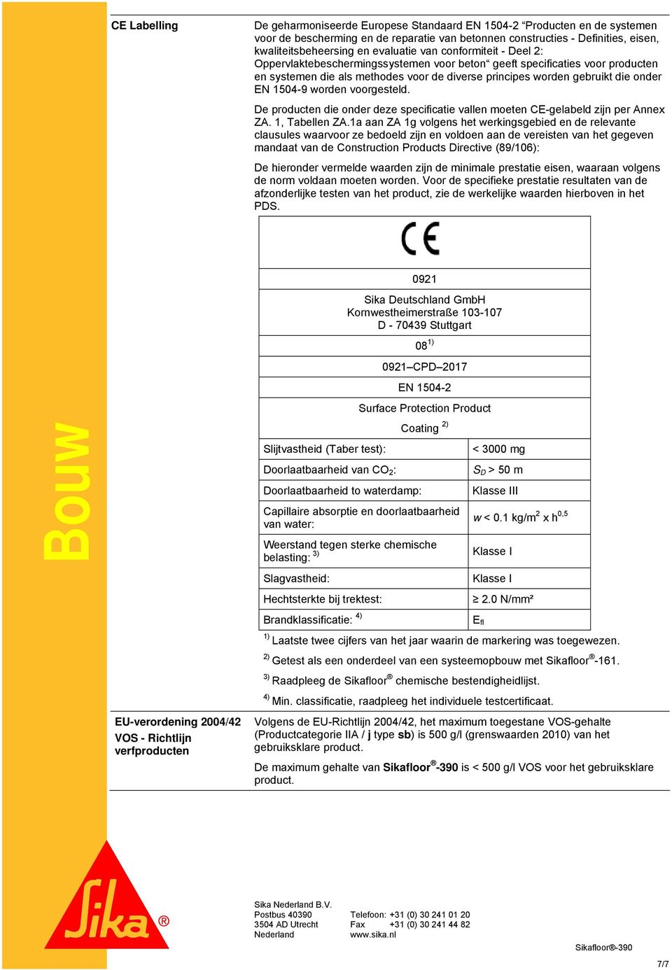 1504-9 worden voorgesteld. De producten die onder deze specificatie vallen moeten CE-gelabeld zijn per Annex ZA. 1, Tabellen ZA.