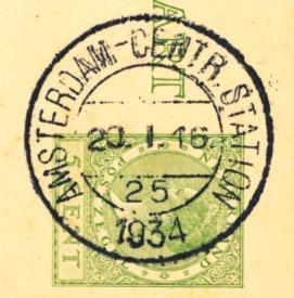 Het stempel werd verzonden op 22 september 1933 en terugontvangen op 28 mei 1948. Gebruiksperiode van 23 september 1933 tot en met 27 mei 1948. AMSTERDAM-CENTR.