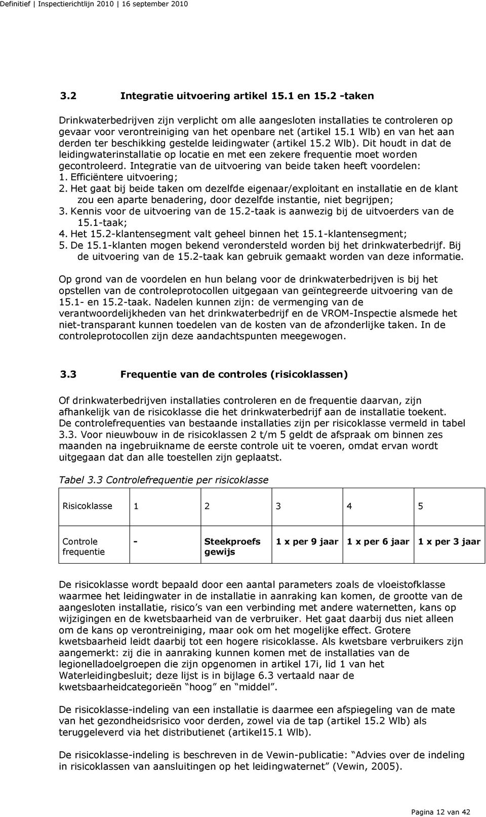 1 Wlb) en van het aan derden ter beschikking gestelde leidingwater (artikel 15.2 Wlb). Dit houdt in dat de leidingwaterinstallatie op locatie en met een zekere frequentie moet worden gecontroleerd.