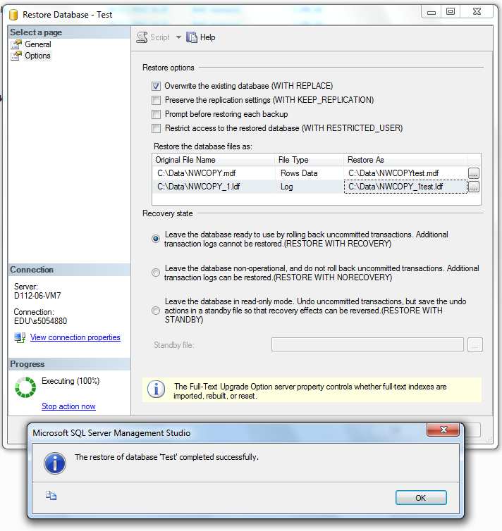 SQL Server 2008 R2 - Labo 3-30 Verwijder de database Test. 1.