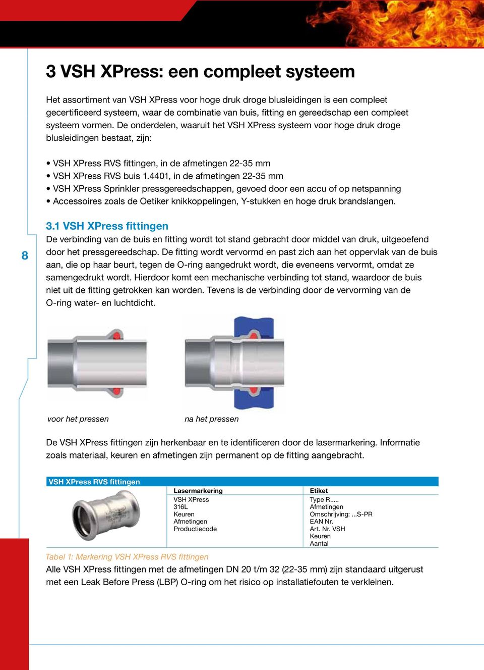 4401, in de afmetingen 22-35 mm VSH XPress Sprinkler pressgereedschappen, gevoed door een accu of op netspanning Accessoires zoals de Oetiker knikkoppelingen, Y-stukken en hoge druk brandslangen. 8 3.