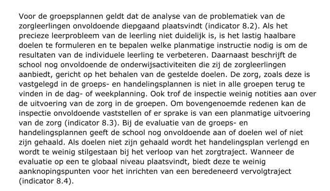 Samenvatting externe audit door Bureau Meesterschap, mei 2014 In de conclusies wordt vermeld dat de indicator 8.2 nu voldoende is. 1.