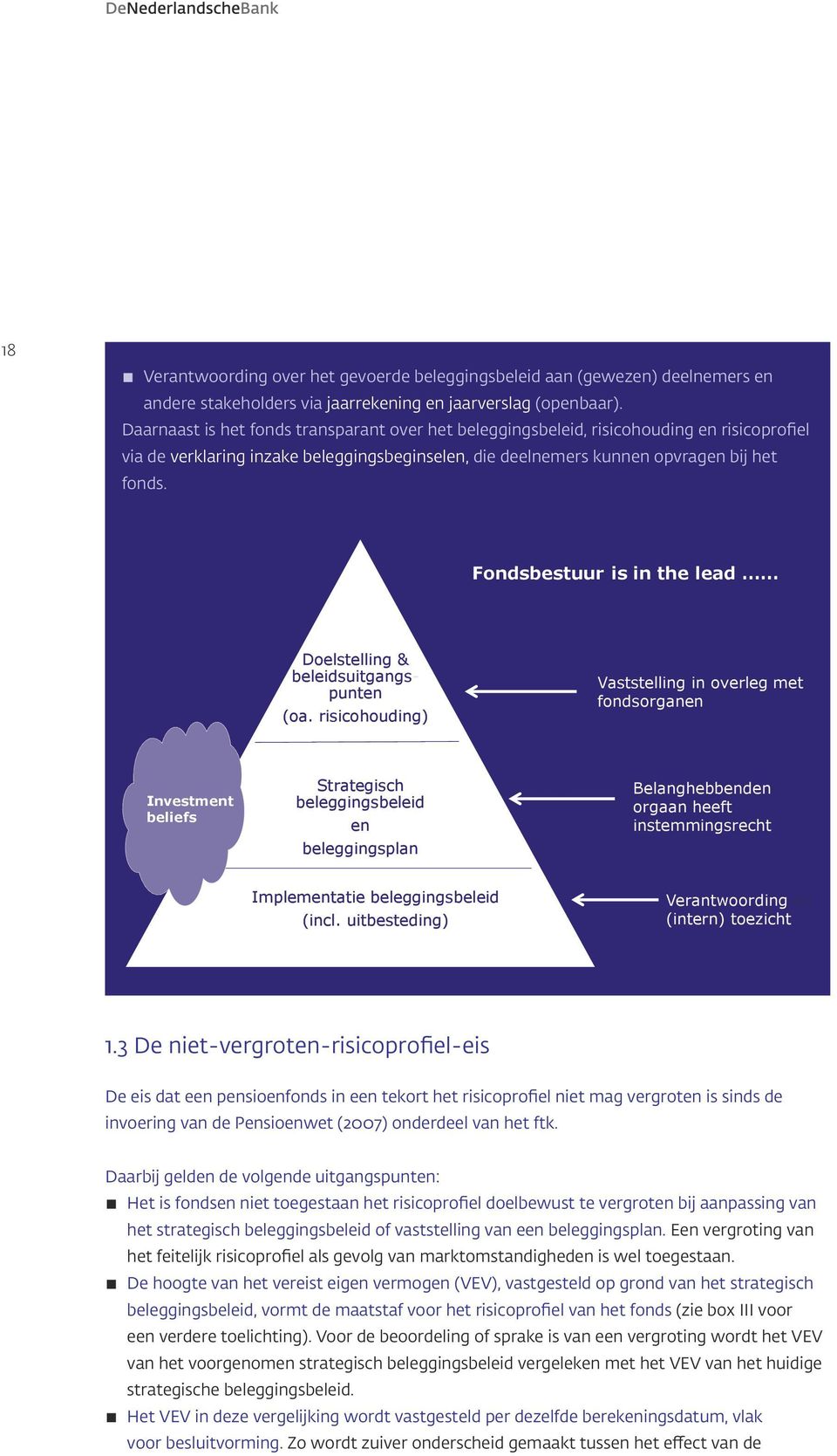 Fondsbestuur is in the lead Vaststelling in overleg met fondsorganen Investment beliefs Strategisch beleggingsbeleid en beleggingsplan Doelstelling & beleidsuitgangspunten (oa.