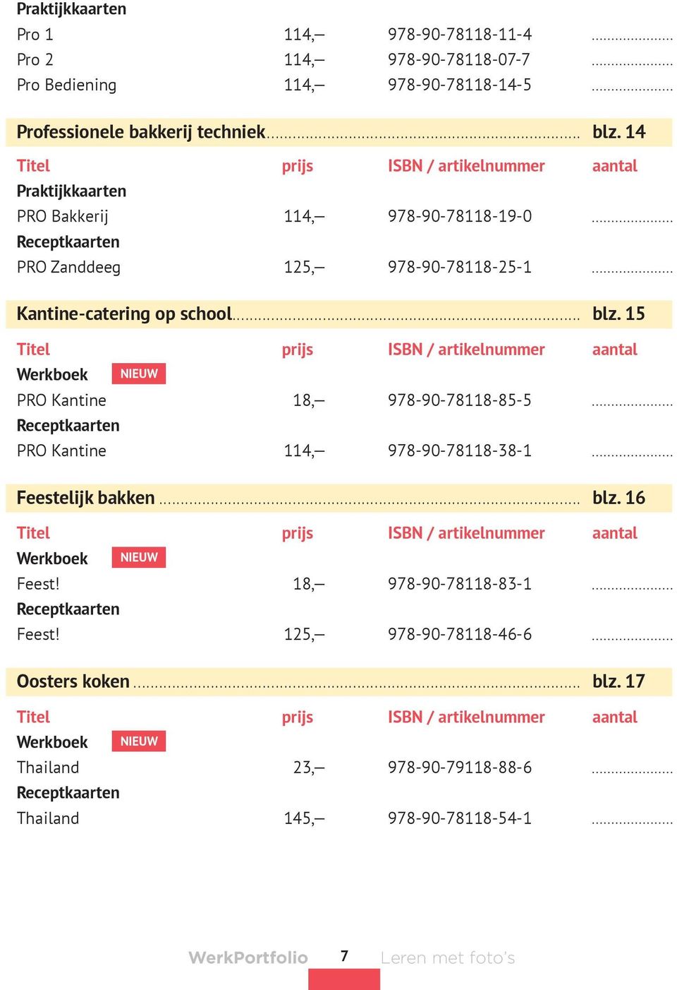 15 Werkboek NIEUW PRO Kantine 18, 978-90-78118-85-5 Receptkaarten PRO Kantine 114, 978-90-78118-38-1 Feestelijk bakken... blz. 16 Werkboek NIEUW Feest!