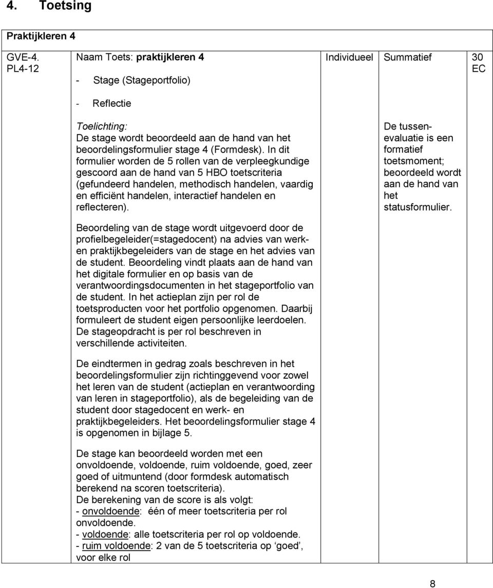 In dit formulier worden de 5 rollen van de verpleegkundige gescoord aan de hand van 5 HBO toetscriteria (gefundeerd handelen, methodisch handelen, vaardig en efficiënt handelen, interactief handelen