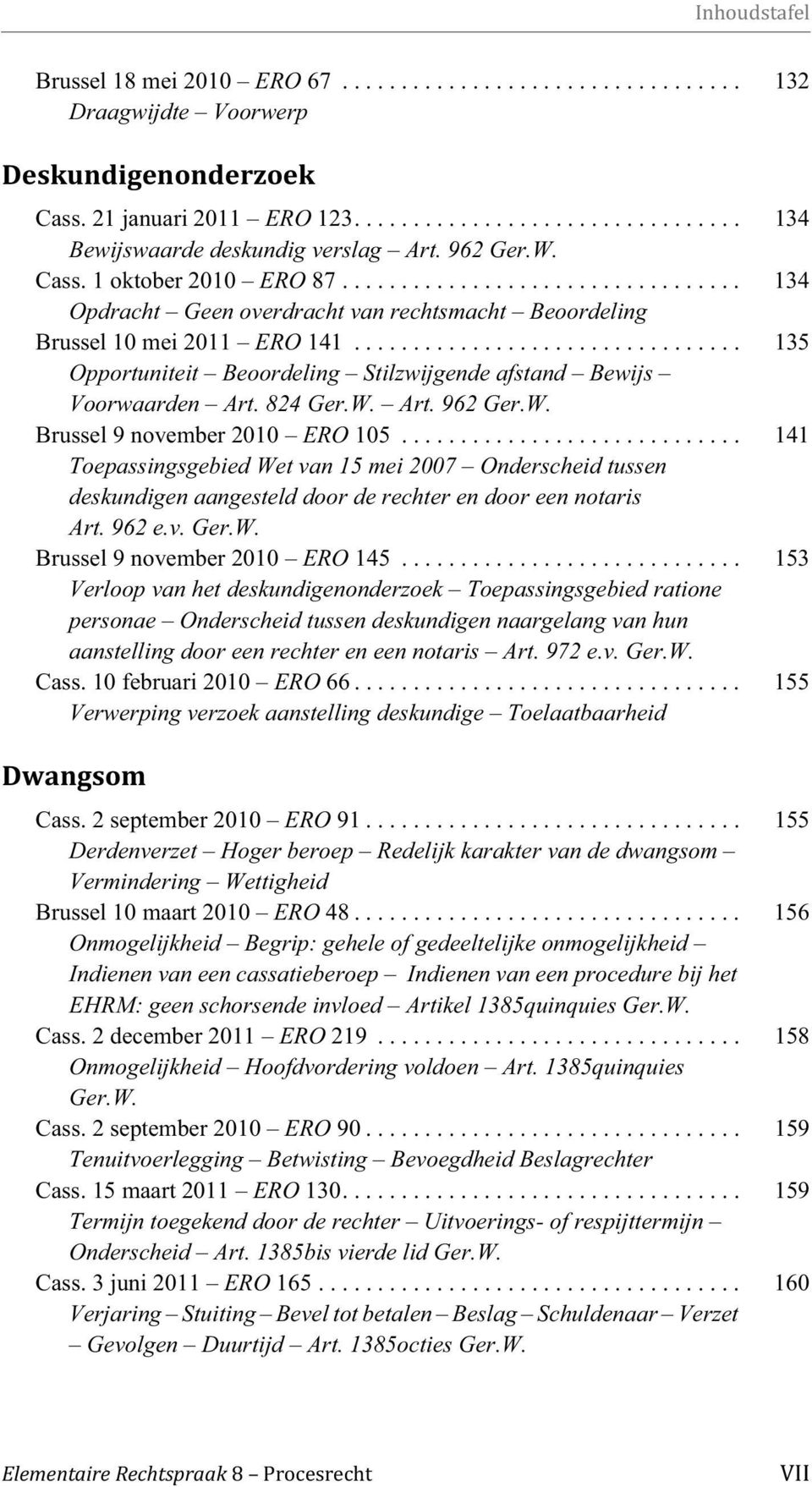 ................................ 135 Opportuniteit Beoordeling Stilzwijgende afstand Bewijs Voorwaarden Art. 824 Art. 962 Brussel 9 november 2010 ERO 105.