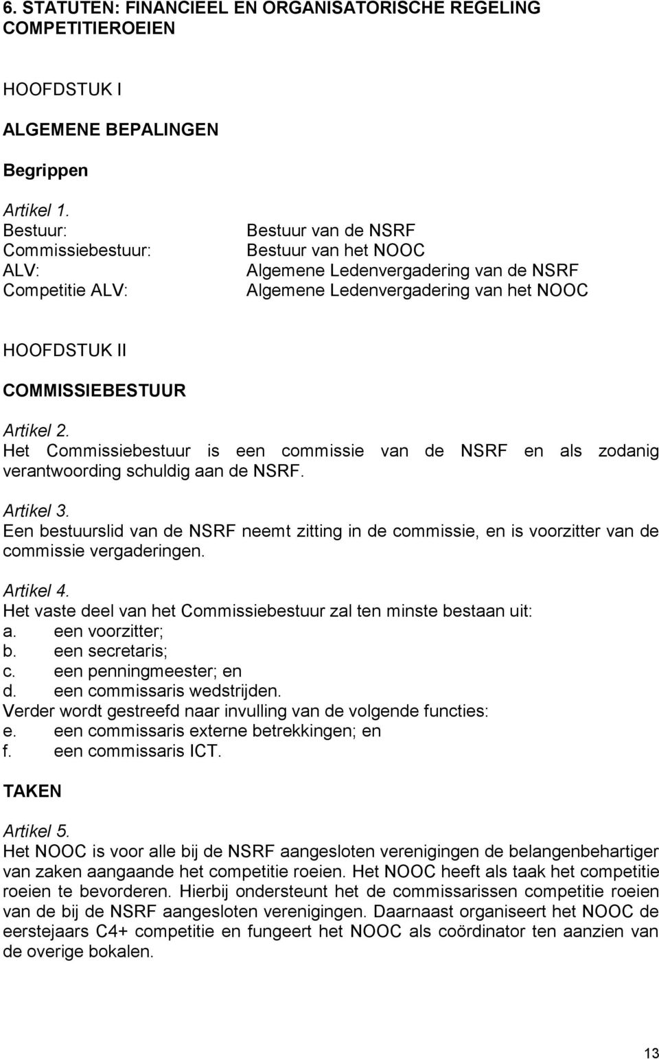 Artikel 2. Het Commissiebestuur is een commissie van de NSRF en als zodanig verantwoording schuldig aan de NSRF. Artikel 3.