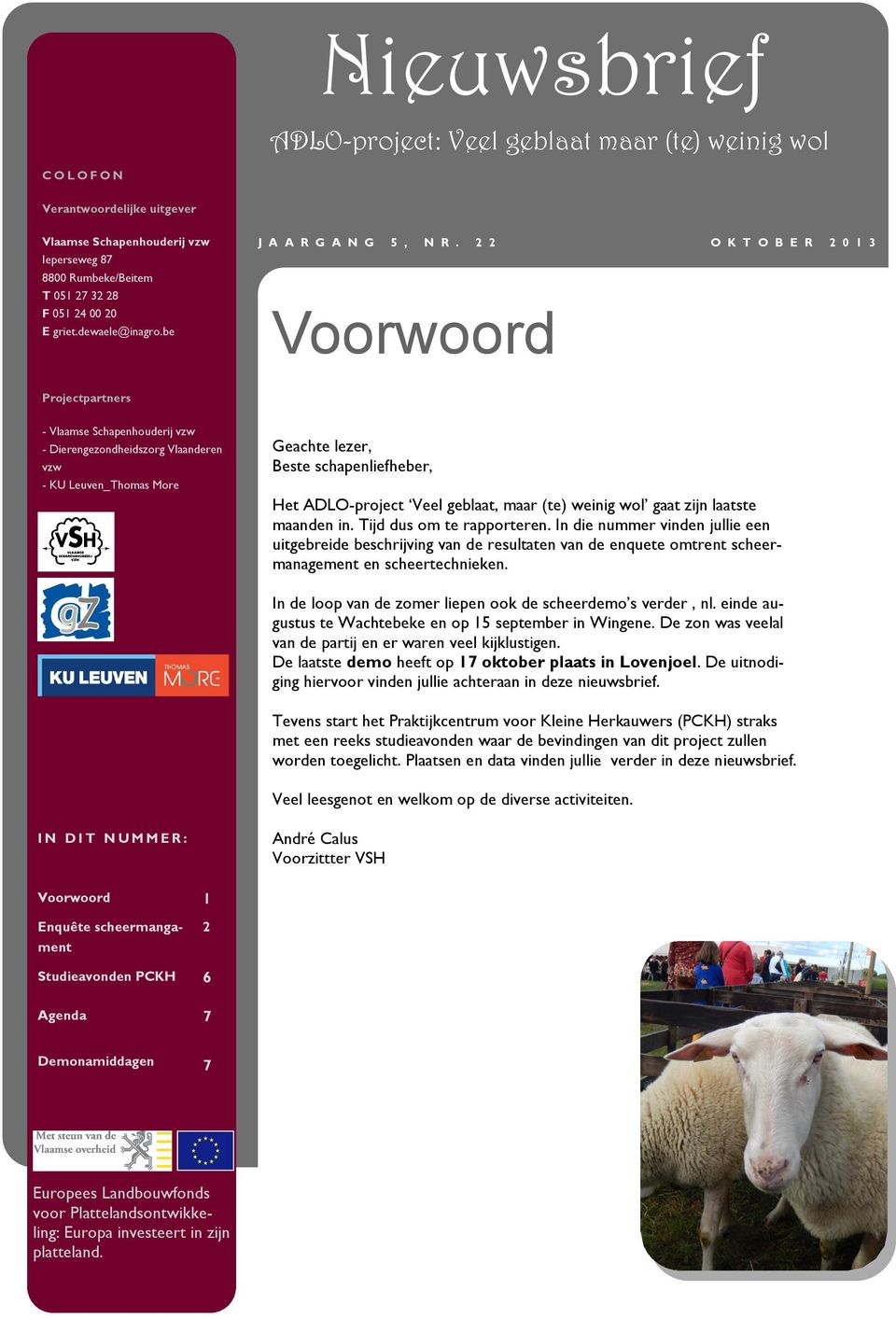 2 2 Voorwoord O K T O B E R 2 0 1 3 Projectpartners - Vlaamse Schapenhouderij vzw - Dierengezondheidszorg Vlaanderen vzw - KU Leuven_Thomas More Geachte lezer, Beste schapenliefheber, Het