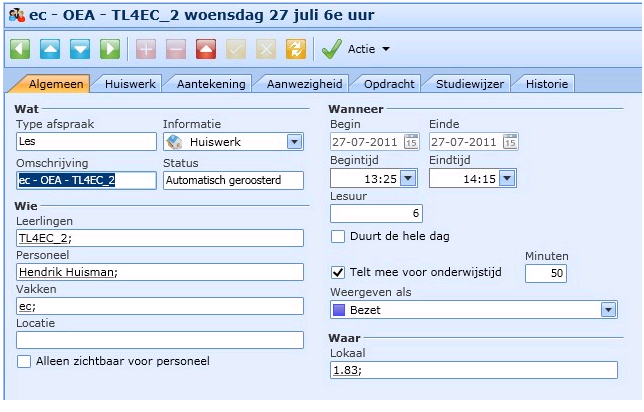 dat automatisch in de Magister Agenda van de leerling komt te staan; u houdt er de absentenregistratie bij, met tevens de mogelijkheid om op te geven wie zijn huiswerk of boeken is vergeten; u heeft