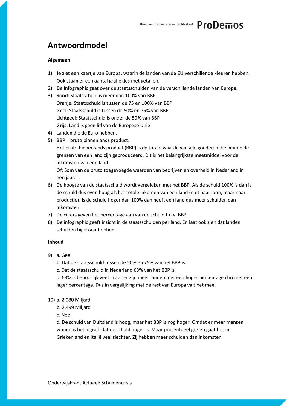 3) Rood: Staatsschuld is meer dan 100% van BBP Oranje: Staatsschuld is tussen de 75 en 100% van BBP Geel: Staatsschuld is tussen de 50% en 75% van BBP Lichtgeel: Staatsschuld is onder de 50% van BBP