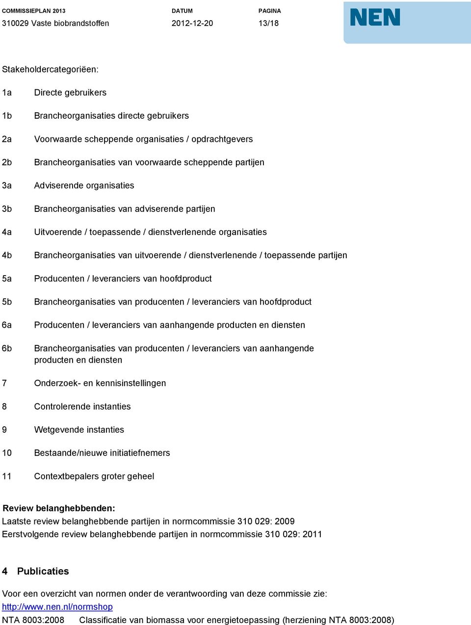 dienstverlenende / toepassende partijen Producenten / leveranciers van hoofdproduct Brancheorganisaties van producenten / leveranciers van hoofdproduct Producenten / leveranciers van aanhangende