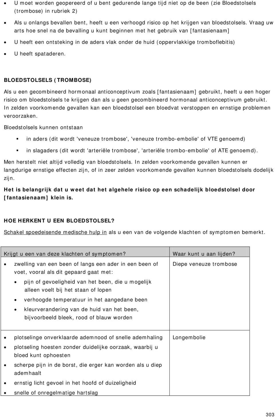 BLOEDSTOLSELS (TROMBOSE) Als u een gecmbineerd hrmnaal anticnceptivum zals [fantasienaam] gebruikt, heeft u een hger risic m bledstlsels te krijgen dan als u geen gecmbineerd hrmnaal anticnceptivum