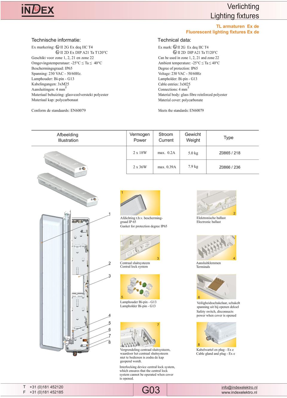 data: Ex mark: II G Ex deq IIC II D DIP a C Can be used in zone,, and zone mbient temperature: - C a C Degree of protection: IP Voltage: VC - /Hz Lampholder: i-pin - G Cable entries: xm Connections: