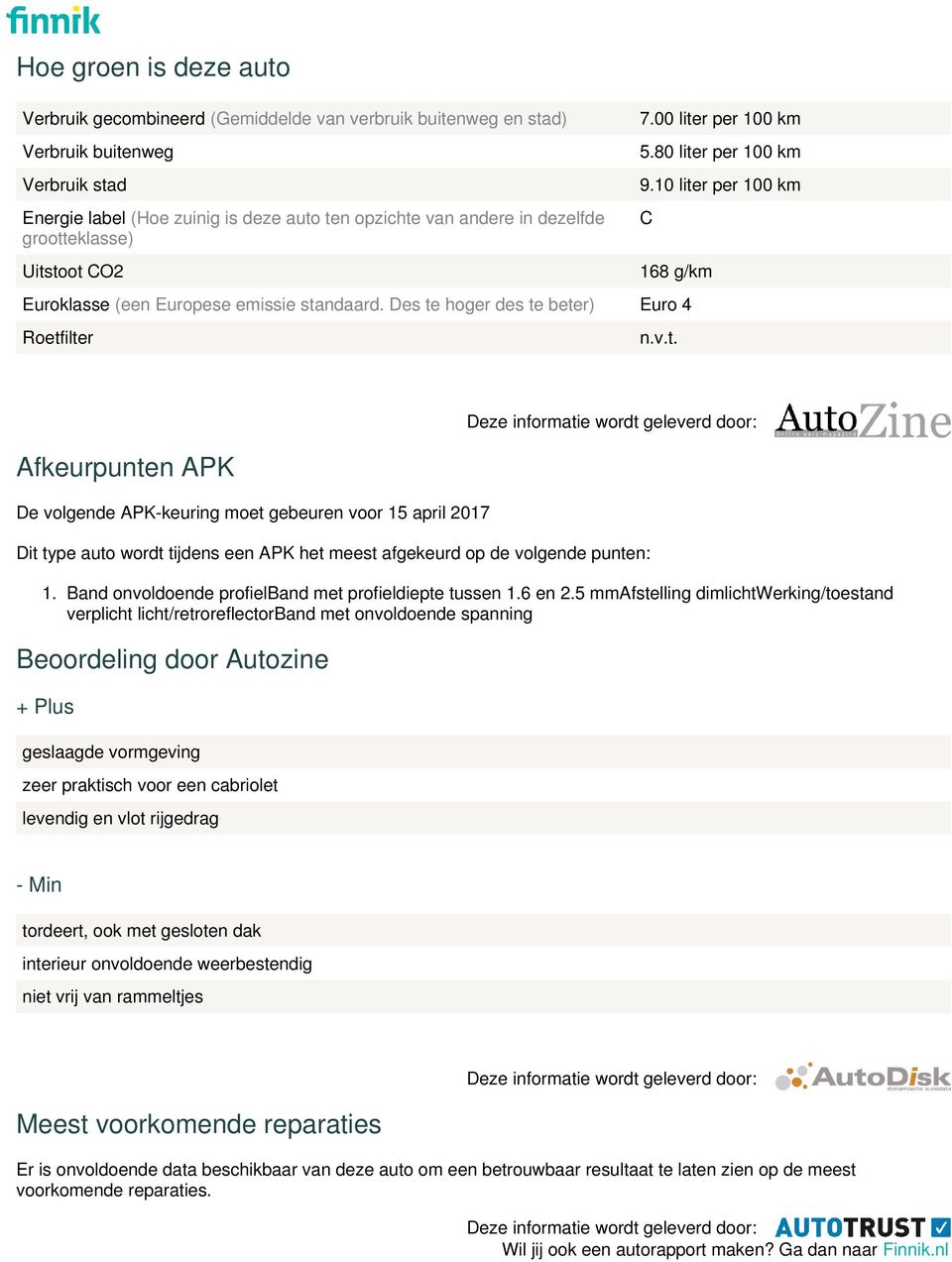 Dit type auto wordt tijdens een APK het meest afgekeurd op de volgende punten: Band onvoldoende profielband met profieldiepte tussen 1.6 en 2.