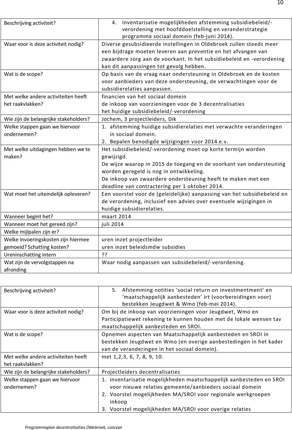 juli 2014 Welke mijlpalen zijn er? Welke invoeringskosten zijn hiermee gemoeid? Schatting kosten? 4.