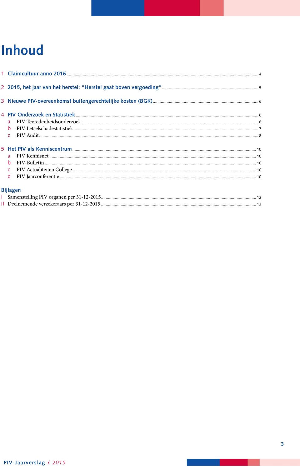 .. 6 b PIV Letselschadestatistiek... 7 c PIV Audit... 8 5 Het PIV als Kenniscentrum... 10 a PIV Kennisnet... 10 b PIV-Bulletin.