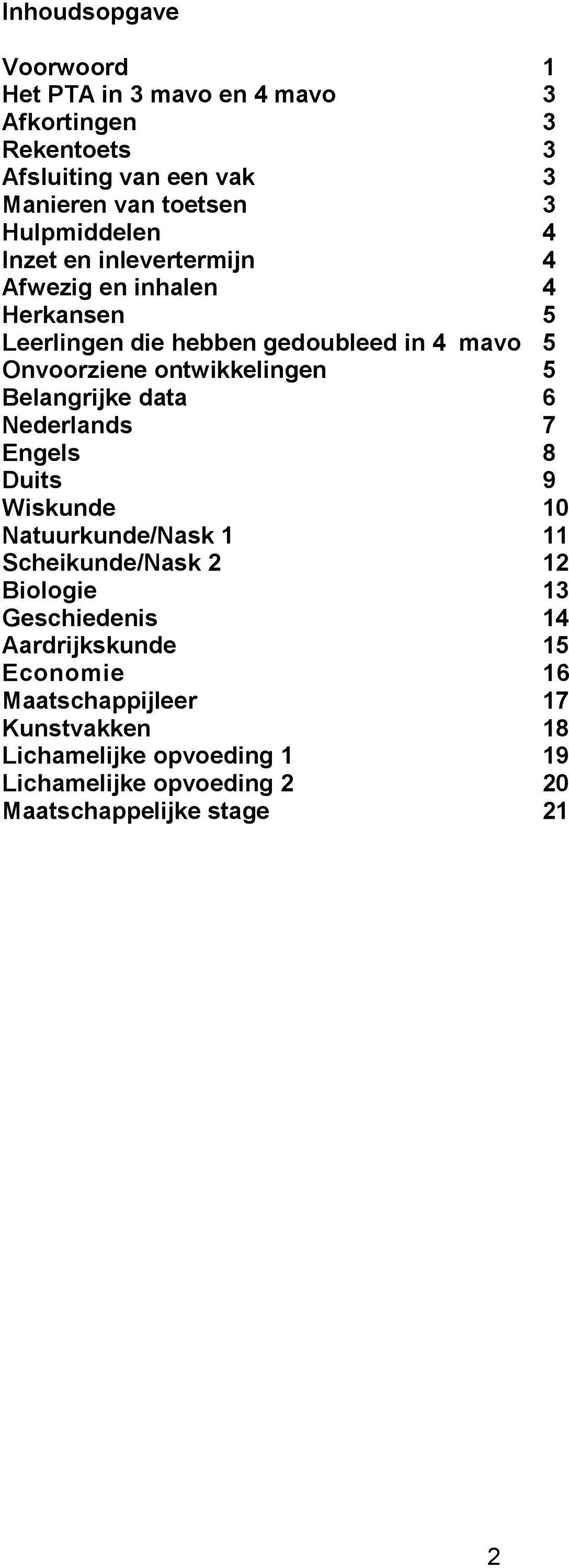 Belangrijke data 6 Nederlands 7 Engels 8 Duits 9 Wiskunde 10 Natuurkunde/Nask 1 11 Scheikunde/Nask 2 12 Biologie 13 Geschiedenis 14