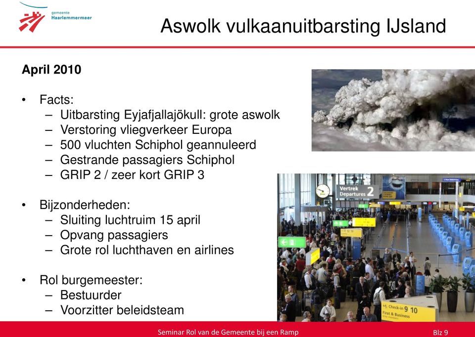 passagiers Schiphol GRIP 2 / zeer kort GRIP 3 Bijzonderheden: Sluiting luchtruim 15 april