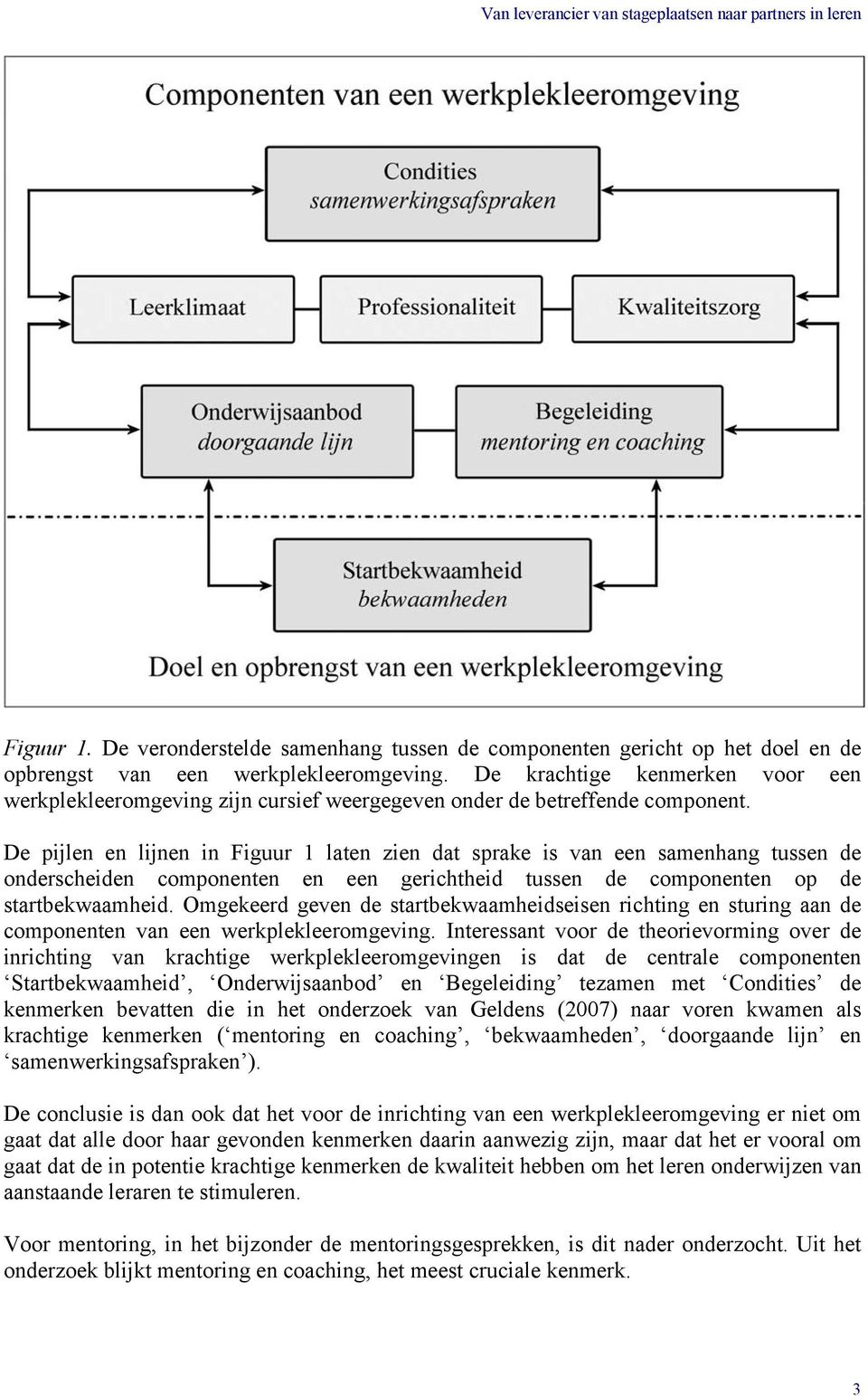 De pijlen en lijnen in Figuur 1 laten zien dat sprake is van een samenhang tussen de onderscheiden componenten en een gerichtheid tussen de componenten op de startbekwaamheid.