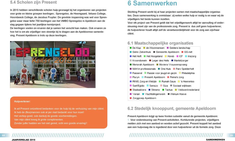 De grootste inspanning was wel voor Sprengeloo waar maar liefst 750 leerlingen van het VMBO Sprengeloo in Apeldoorn aan de slag gegaan tijdens het jaarlijkse kerstproject.