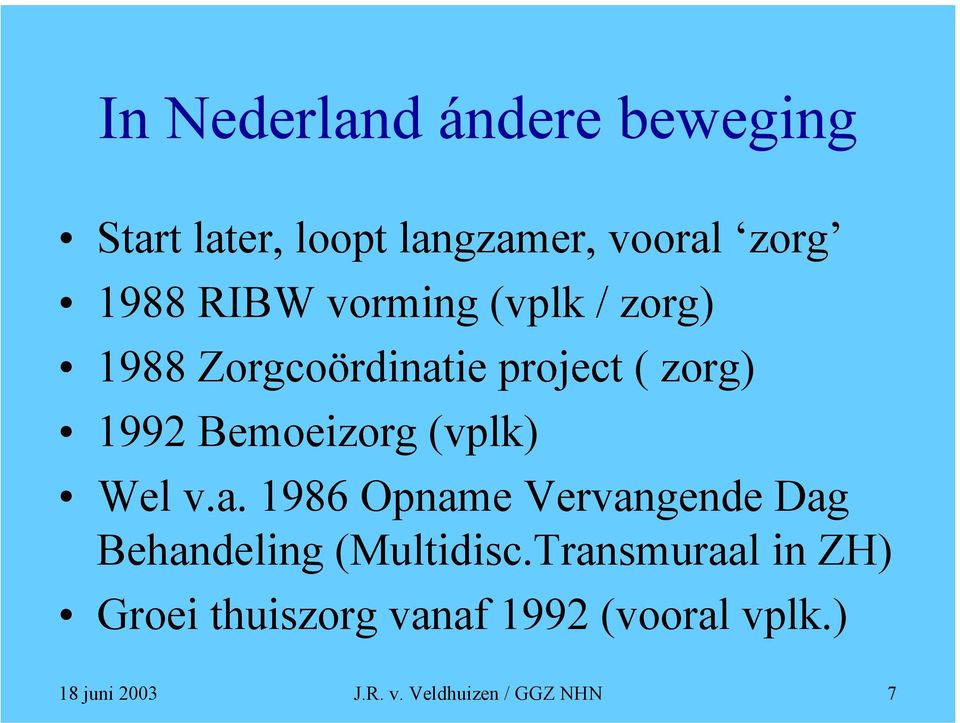 Wel v.a. 1986 Opname Vervangende Dag Behandeling (Multidisc.