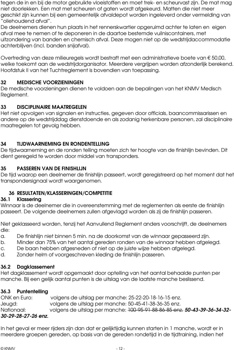 De deelnemers dienen hun plaats in het rennerskwartier opgeruimd achter te laten en eigen afval mee te nemen of te deponeren in de daartoe bestemde vuilniscontainers, met uitzondering van banden en