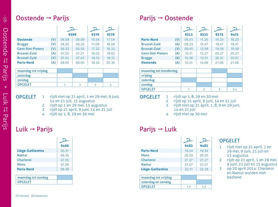 35 maandag tot vrijdag x zaterdag x zondag x OPGELET 1 2 3 4 OPgelet 1 rijdt niet op 21 april, 1 en 29 mei, 9 juni, 14 en 21 juli, 15 augustus 2 rijdt op 1 en 29 mei, 15 augustus 3 rijdt op 21 april,